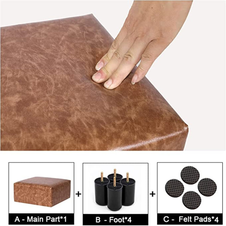 Ebern Designs Faux Leather Foot Rest (Square Pu Leather Light Brown